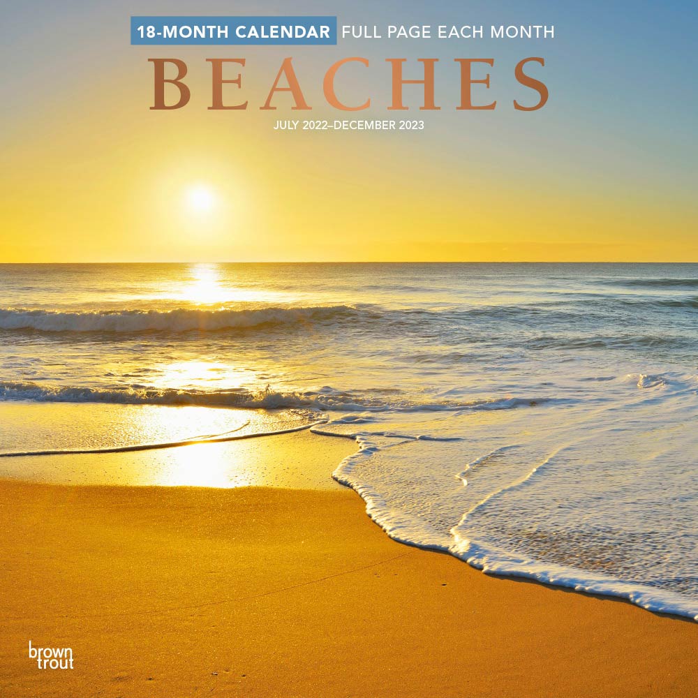 Beaches | 2023 12 x 24 Inch 18 Months Monthly Square Wall Calendar | Foil Stamped Cover | July 2022 - December 2023 | BrownTrout | Travel Nature Tropical