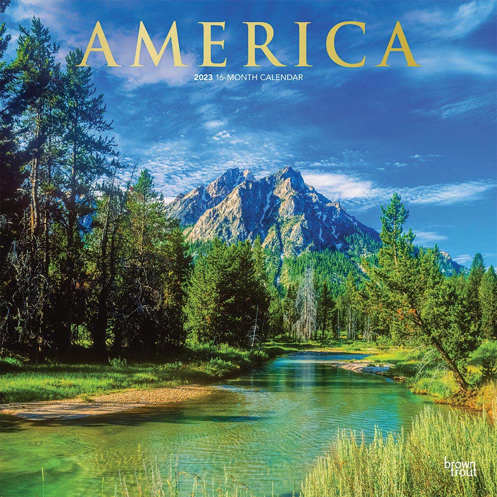 America | 2023 12 x 24 Inch Monthly Square Wall Calendar | Foil Stamped Cover | BrownTrout | USA United States Scenic Nature