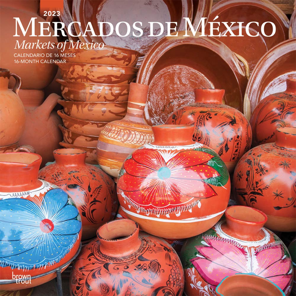 Mercados de Mexico | Markets of Mexico | 2023 12 x 24 Inch Monthly Square Wall Calendar | English/Spanish Bilingual | BrownTrout | Clothes Toys Food Shopping