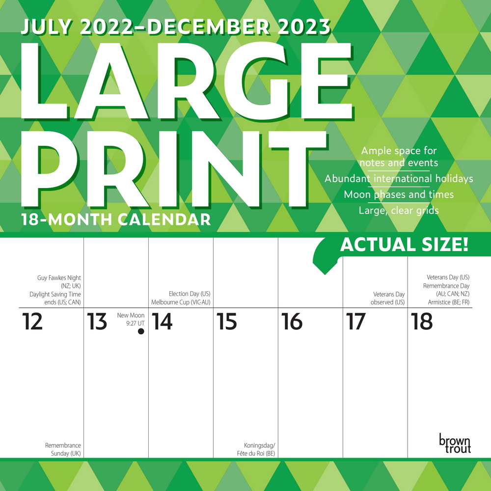 Large Print | 2023 12 x 24 Inch 18 Months Monthly Square Wall Calendar | Foil Stamped Cover | July 2022 - December 2023 | BrownTrout | Easy to See Large Font