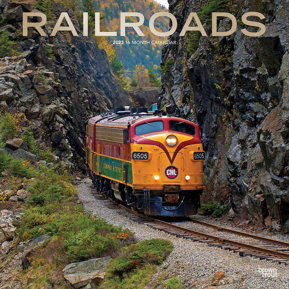 Railroads | 2023 12 x 24 Inch Monthly Square Wall Calendar | Foil Stamped Cover | BrownTrout | Train Transportation