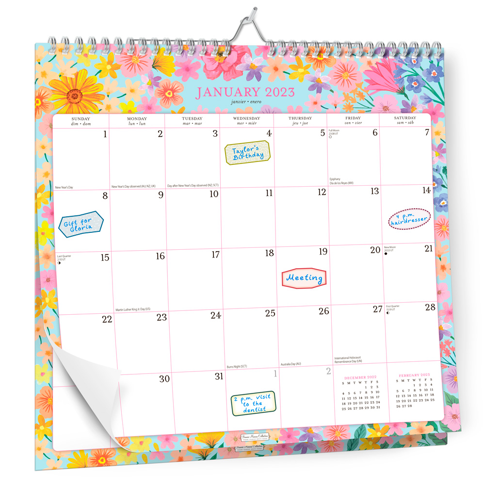 Bonnie Marcus | 2023 12 x 12 Inch Monthly Square WireO Calendar | Sticker Sheet | BrownTrout | Fashion Designer Stationery