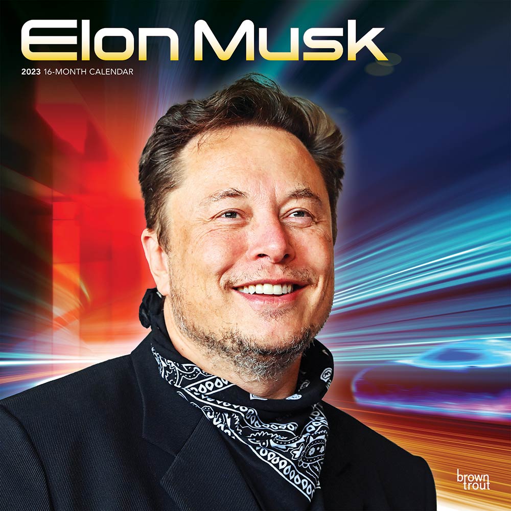 Elon Musk | 2023 12 x 24 Inch Monthly Square Wall Calendar | BrownTrout | Tesla SpaceX Investing