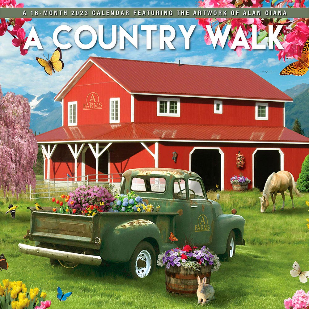 A Country Walk | 2023 12 x 24 Inch Monthly Square Wall Calendar | Featuring the Artwork of Alan Giana | Hopper Studios | Rural Country Art