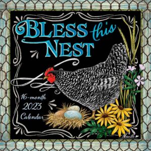 Bless This Nest | 2023 12 x 24 Inch Monthly Square Wall Calendar | Hopper Studios | Chalkboard Style Artwork