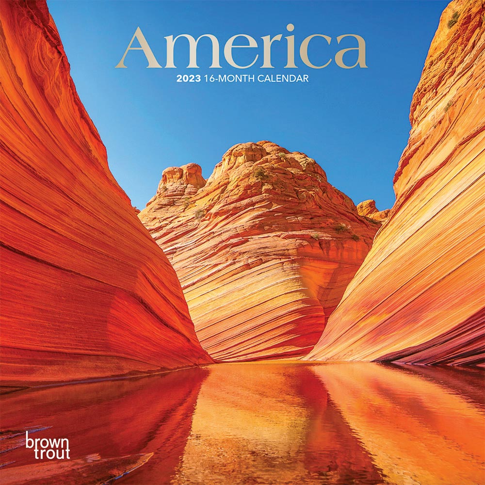 America | 2023 7 x 14 Inch Monthly Mini Wall Calendar | Foil Stamped Cover | BrownTrout | USA United States