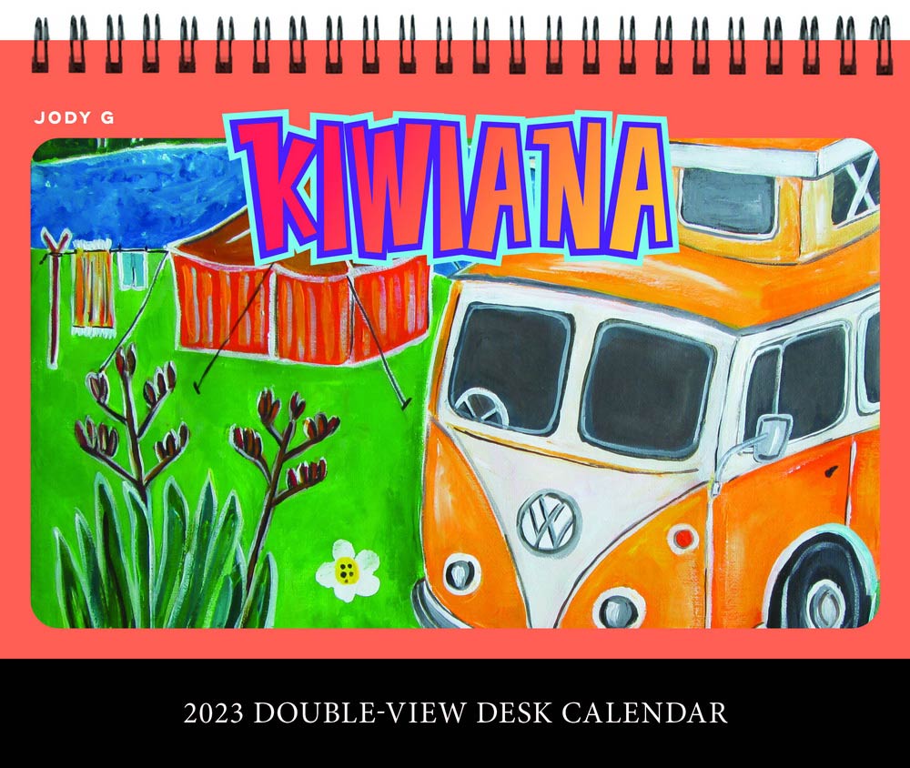 Kiwiana | 2023 7.5 x 6 Inch Monthly Double-View Easel Desk Calendar | BrownTrout | Travel Drawing Oceania Australia