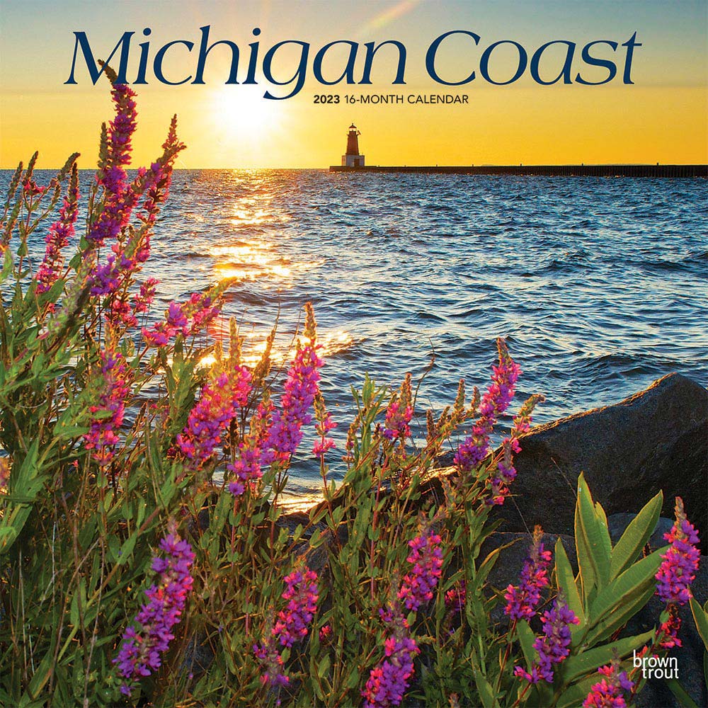 Michigan Coast | 2023 12 x 24 Inch Monthly Square Wall Calendar | BrownTrout | USA United States of America Midwest State Nature