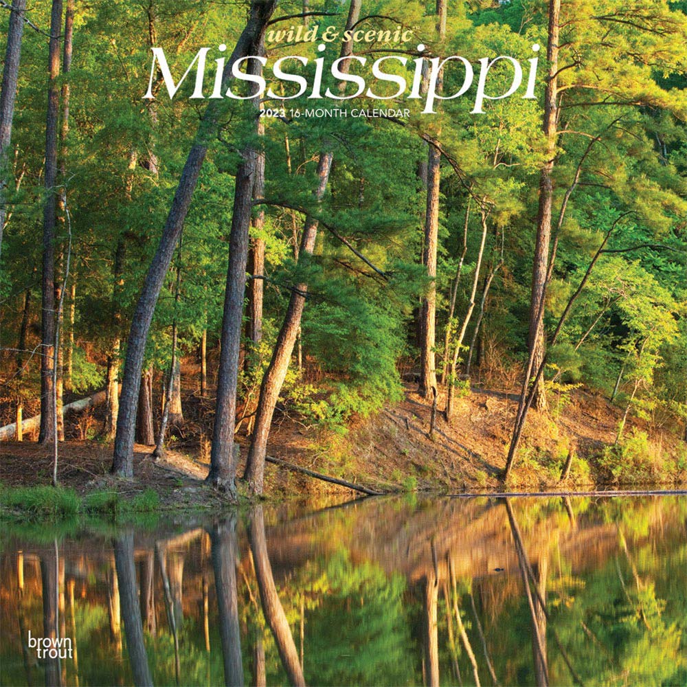 Mississippi Wild & Scenic | 2023 12 x 24 Inch Monthly Square Wall Calendar | BrownTrout | USA United States of America Southeast State Nature
