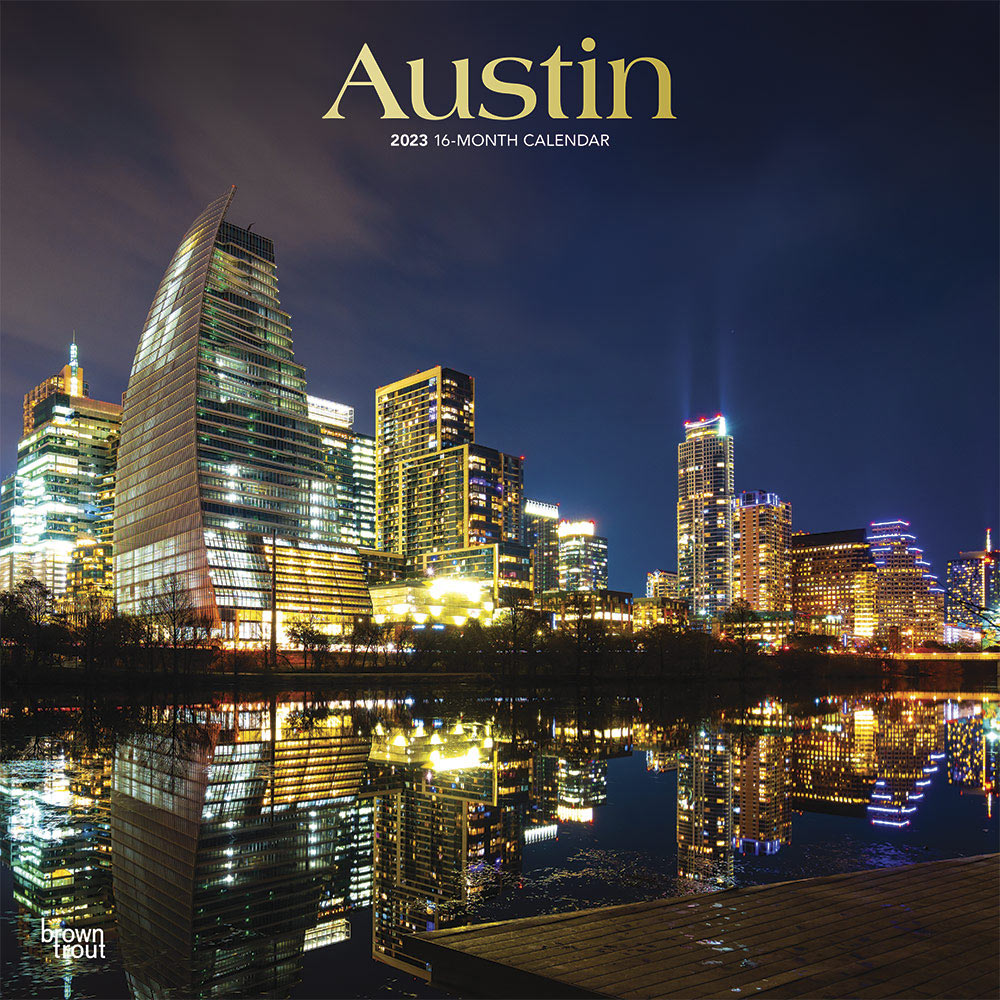 Austin | 2023 12 x 24 Inch Monthly Square Wall Calendar | Foil Stamped Cover | BrownTrout | Travel American Cities