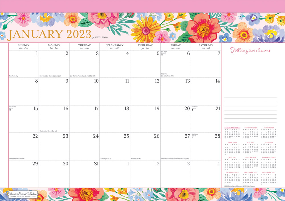 Bonnie Marcus | 2023 17 x 12 Inch Monthly Desk Pad Calendar | BrownTrout | Fashion Designer Stationery