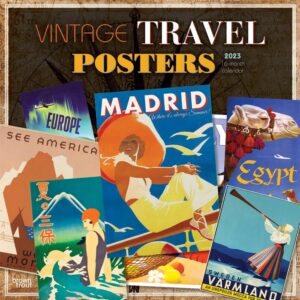 Vintage Travel Posters | 2023 12 x 24 Inch Monthly Square Wall Calendar | BrownTrout | Art Railways Illustrations