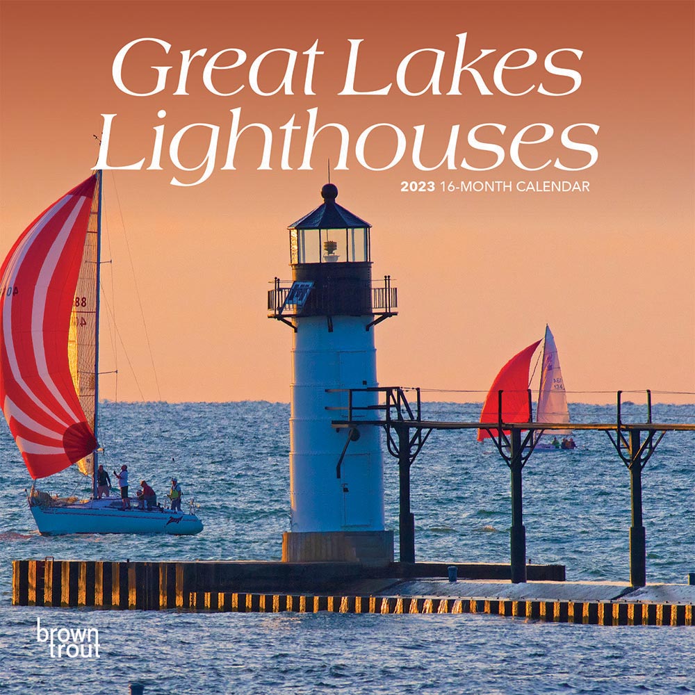 Great Lakes Lighthouses | 2023 7 x 14 Inch Monthly Mini Wall Calendar | BrownTrout | USA United States of America Coast