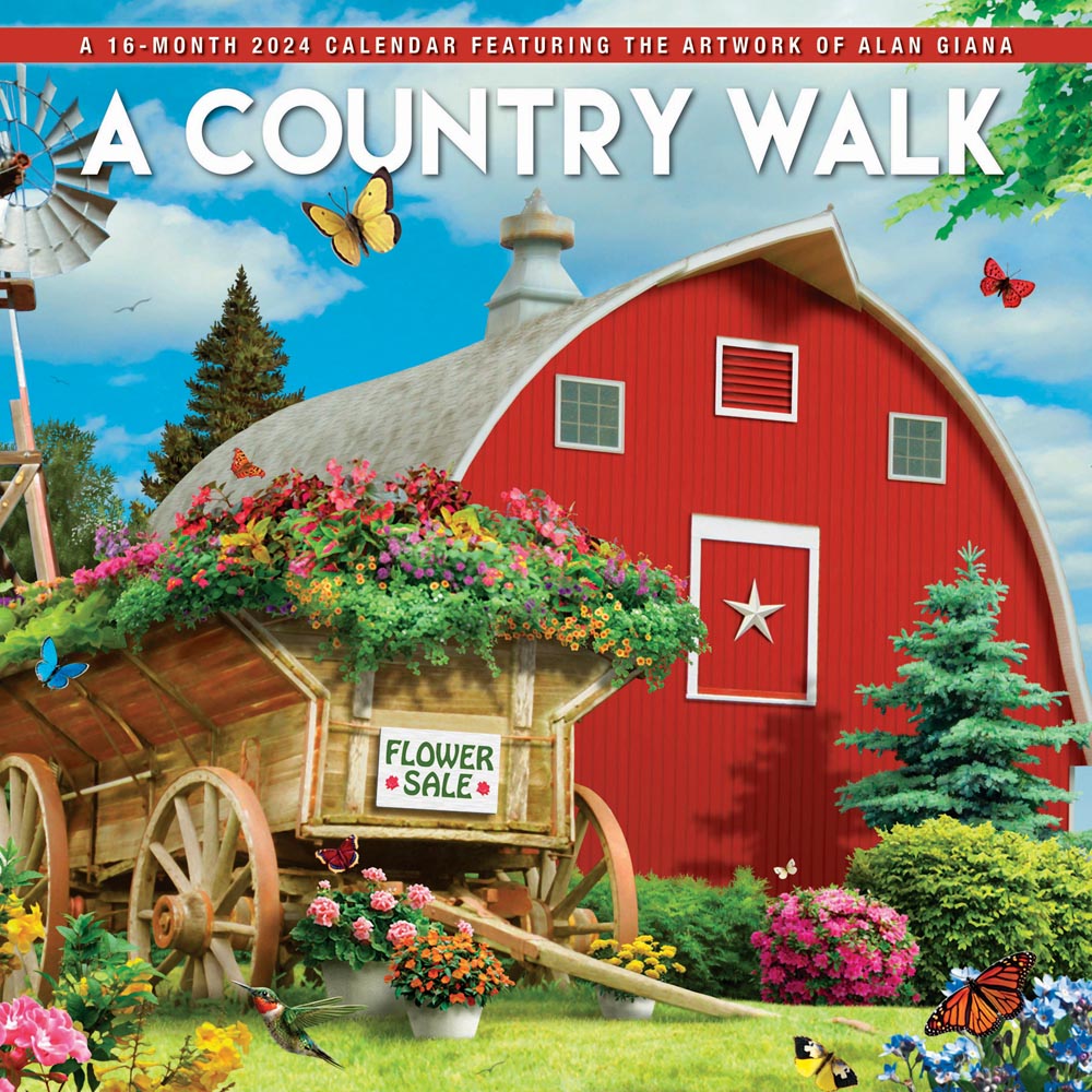 A Country Walk | 2024 12 x 24 Inch Monthly Square Wall Calendar | Featuring the Artwork of Alan Giana | Hopper Studios | Rural Country Art