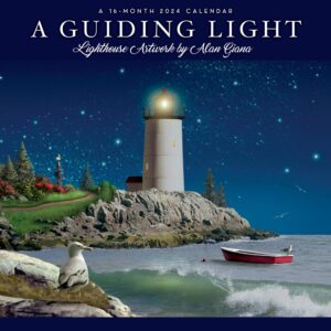 A Guiding Light | 2024 12 x 24 Inch Monthly Square Wall Calendar | Hopper Studios | Lighthouses Navigation Sea