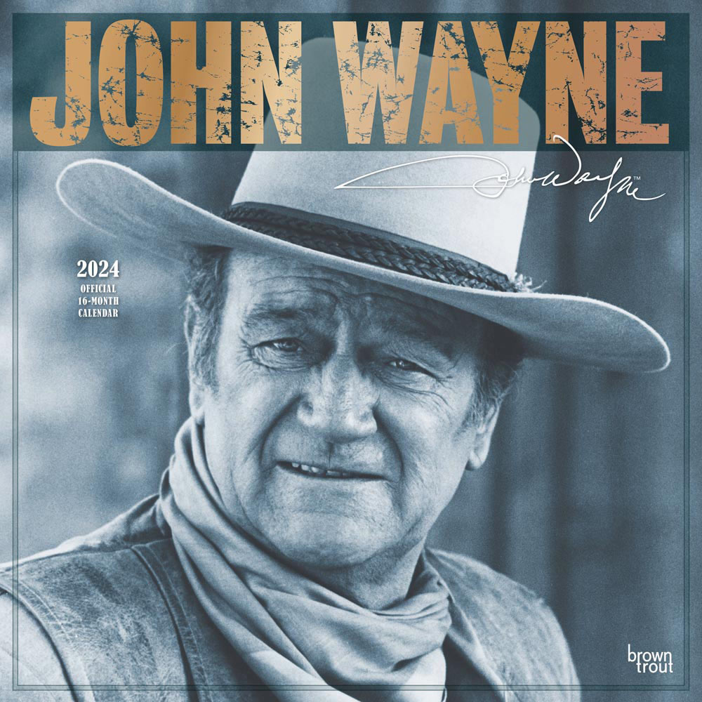 John Wayne OFFICIAL | 2024 12 x 24 Inch Monthly Square Wall Calendar | Foil Stamped Cover | BrownTrout | USA American Actor Celebrity Duke