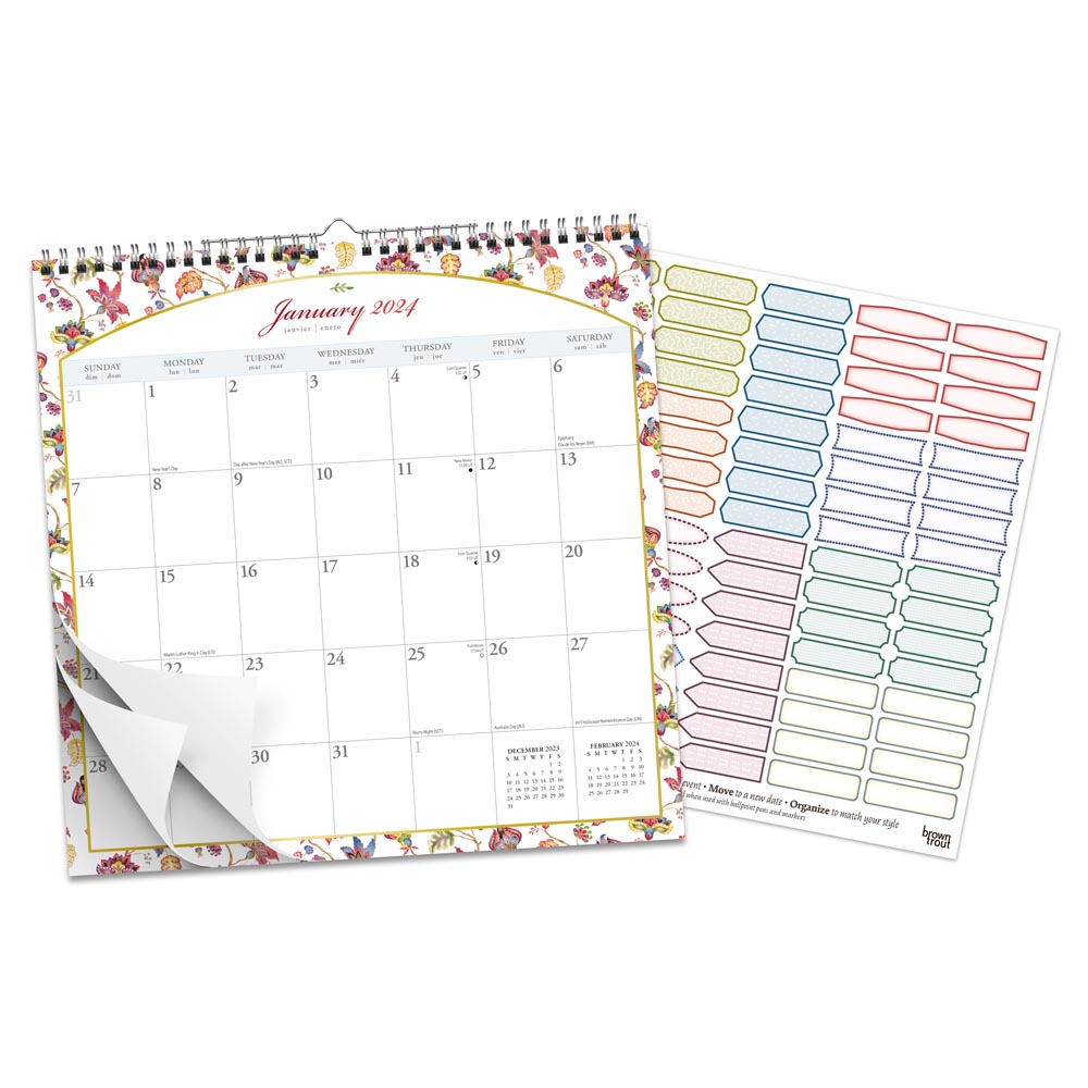 Tuscan Delight | 2024 12 x 12 Inch Monthly Square Wire-O Calendar | Sticker Sheet | BrownTrout | Stationery Elegant Exclusive