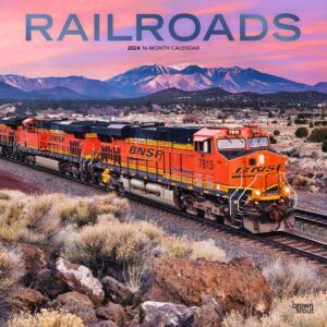 Railroads | 2024 12 x 24 Inch Monthly Square Wall Calendar | BrownTrout | Train Transportation