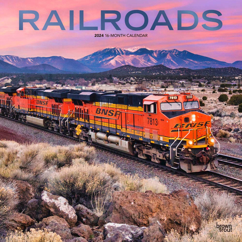 Railroads | 2024 12 x 24 Inch Monthly Square Wall Calendar | BrownTrout | Train Transportation