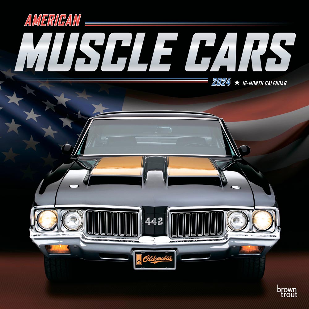 American Muscle Cars OFFICIAL | 2024 12 x 24 Inch Monthly Square Wall Calendar | Foil Stamped Cover | BrownTrout | USA Motor Ford Chevrolet Chrysler Oldsmobile Pontiac