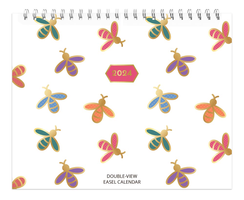 Busy Bees 2024 DoubleView Easel Desk Calendar Día del Maestro