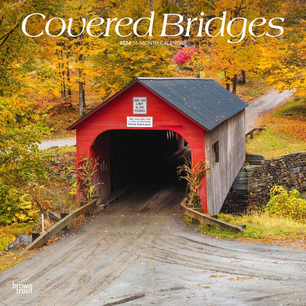 Covered Bridges | 2024 12 x 24 Inch Monthly Square Wall Calendar | BrownTrout | USA United States of America Scenic Rural Country