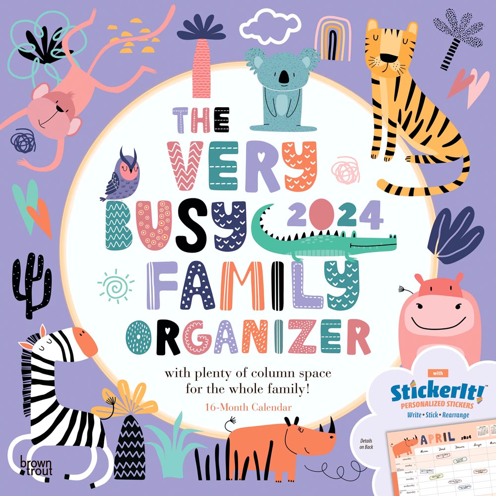 The Very Busy Family Organizer | 2024 12 x 24 Inch Monthly Square Wall Calendar | Matte Paper and Sticker Sheet | BrownTrout | Planner Scheduler