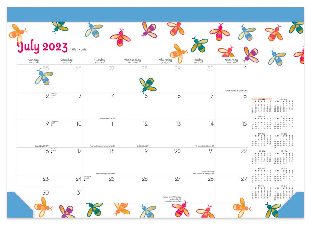 Busy Bees 2024 18 Months Desk Pad Calendar July 2023 December