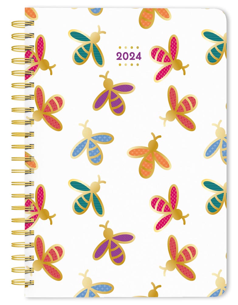 Busy Bees | 2024 6 x 7.75 Inch Weekly Desk Planner | Foil Stamped Cover | BrownTrout | Planning Stationery