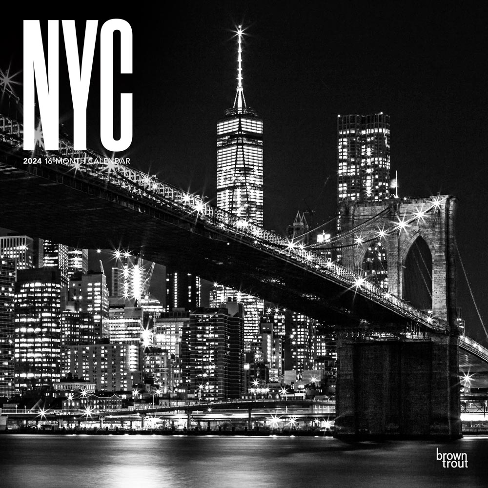 New York City Black & White | 2024 12 x 24 Inch Monthly Square Wall Calendar | BrownTrout | USA United States of America NYC State Northeast Atlantic