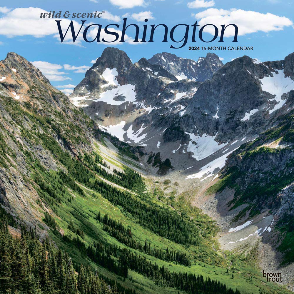 Washington Wild & Scenic | 2024 12 x 24 Inch Monthly Square Wall Calendar | BrownTrout | USA United States of America Pacific West Coast State Nature