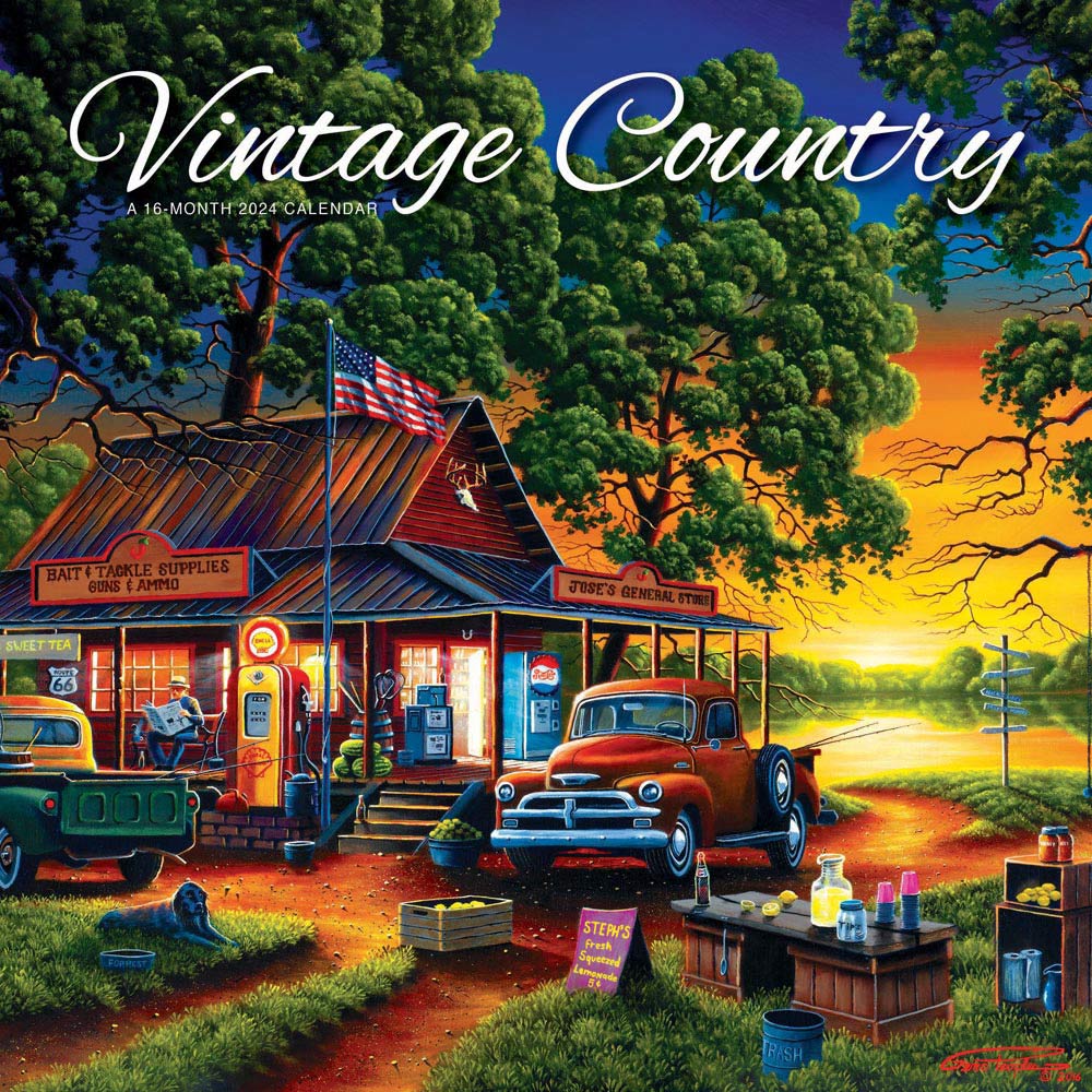 Vintage Country | 2024 12 x 24 Inch Monthly Square Wall Calendar | Featuring Artwork by Lynn Garwood | Hopper Studios | Cars and Trucks Artist