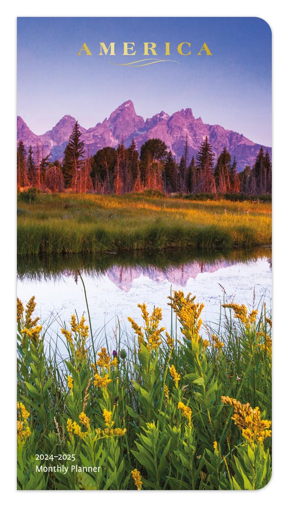 America | 2024-2025 3.5 x 6.5 Inch Two Year Monthly Pocket Planner Calendar | Foil Stamped Cover | BrownTrout | USA United States Scenic Nature