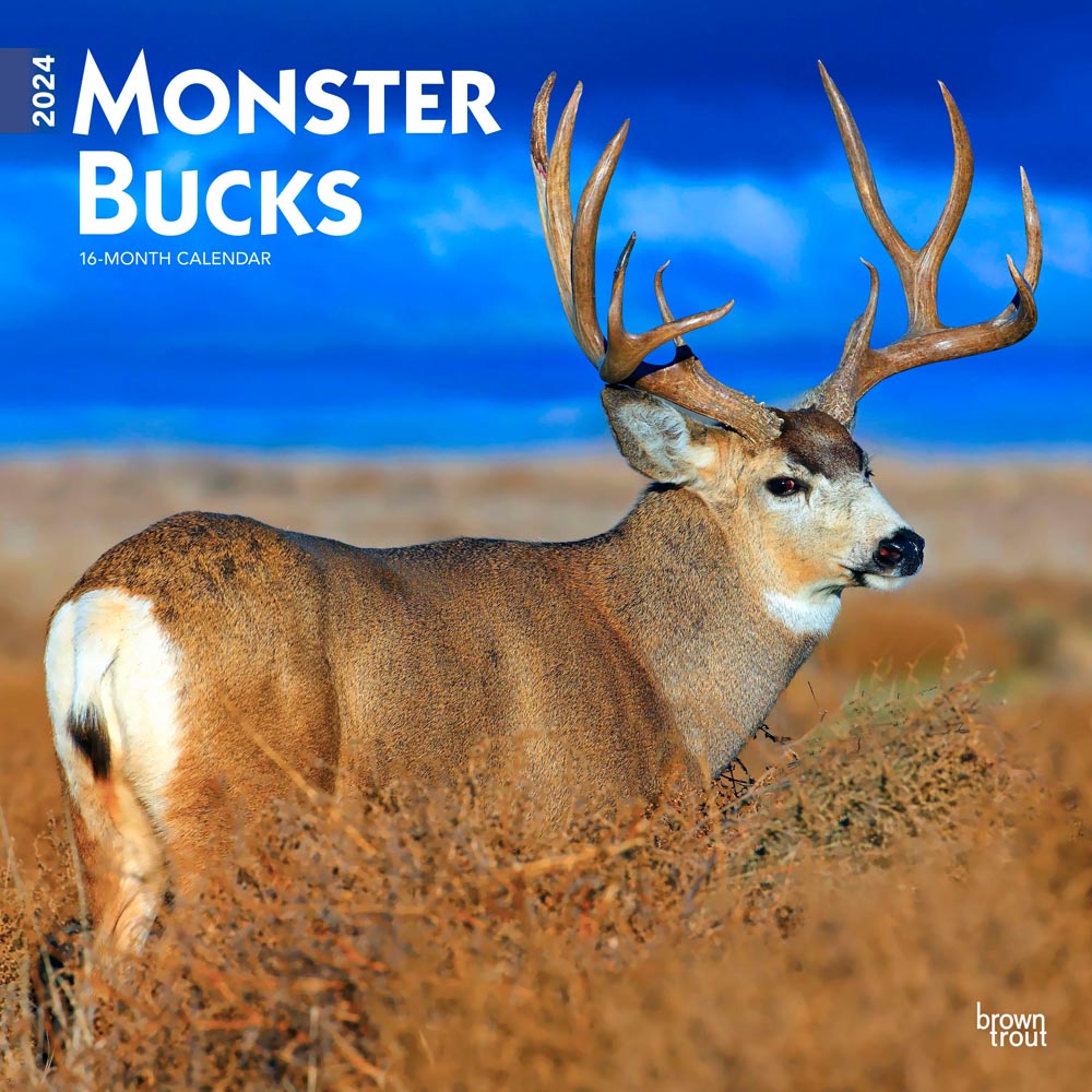 Monster Bucks | 2024 12 x 24 Inch Monthly Square Wall Calendar | BrownTrout | Wildlife Animals Hunting