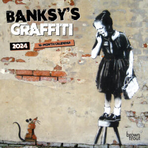 Banksy's Graffiti | 2024 7 x 14 Inch Monthly Mini Wall Calendar | BrownTrout | Drawings Street Art Design