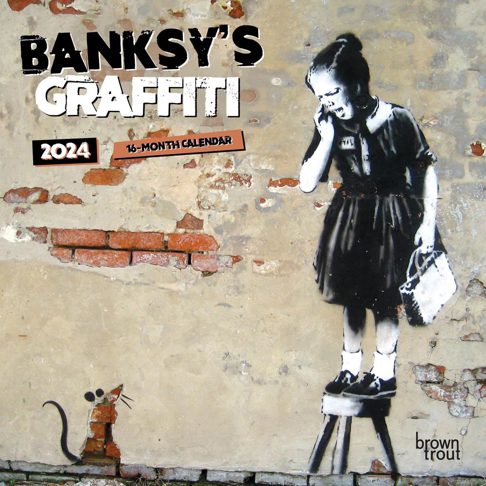 Banksy's Graffiti | 2024 7 x 14 Inch Monthly Mini Wall Calendar | BrownTrout | Drawings Street Art Design