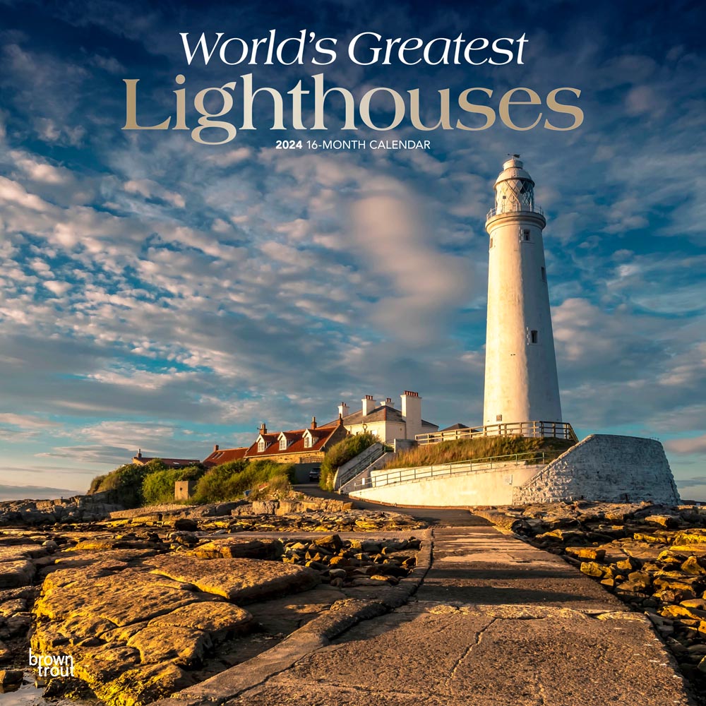 World's Greatest Lighthouses | 2024 12 x 24 Inch Monthly Square Wall Calendar | Foil Stamped Cover | BrownTrout | Ocean Sea Coast