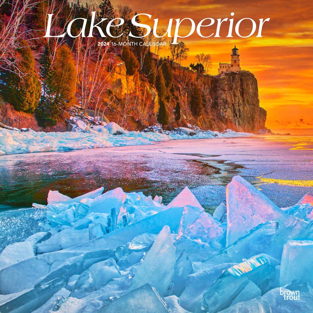 Lake Superior | 2024 12 x 24 Inch Monthly Square Wall Calendar | BrownTrout | USA United States of America Travel Scenic Great Lakes