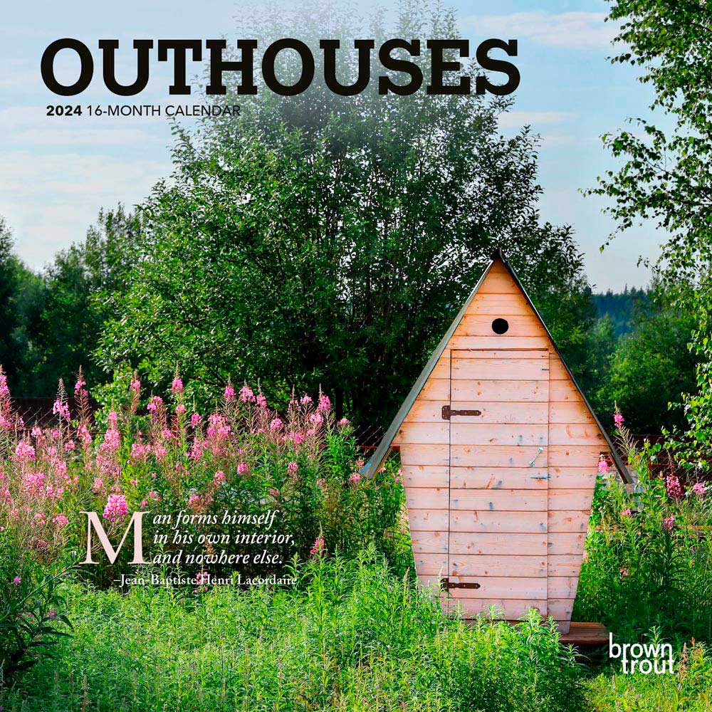 Outhouses | 2024 7 x 14 Inch Monthly Mini Wall Calendar | BrownTrout | Toilette Latrine Bog Humor