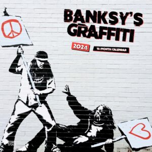 Banksy's Graffiti | 2024 12 x 24 Inch Monthly Square Wall Calendar | BrownTrout | Drawings Street Art Design