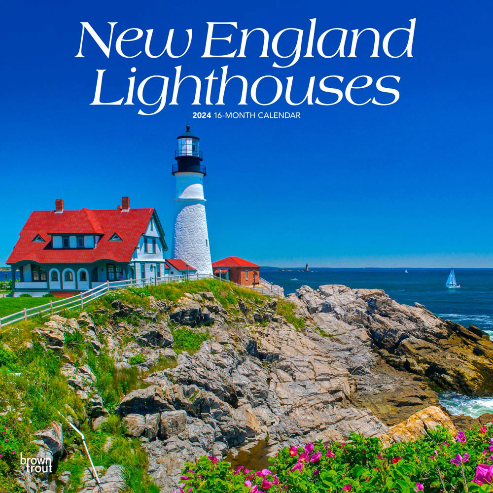 New England Lighthouses | 2024 12 x 24 Inch Monthly Square Wall Calendar | BrownTrout | USA United States of America East Coast Scenic Nature