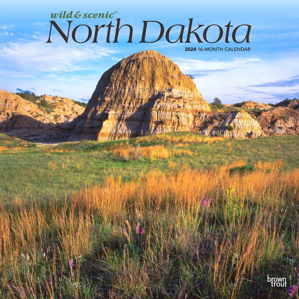 North Dakota Wild & Scenic | 2024 12 x 24 Inch Monthly Square Wall Calendar | BrownTrout | USA United States of America Midwest State Nature