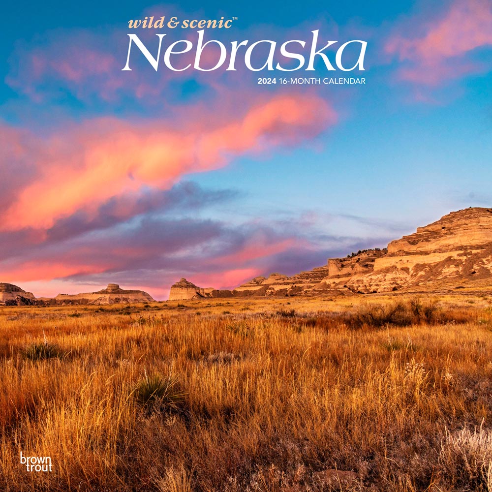Nebraska Wild & Scenic | 2024 12 x 24 Inch Monthly Square Wall Calendar | BrownTrout | USA United States of America Midwest State Nature