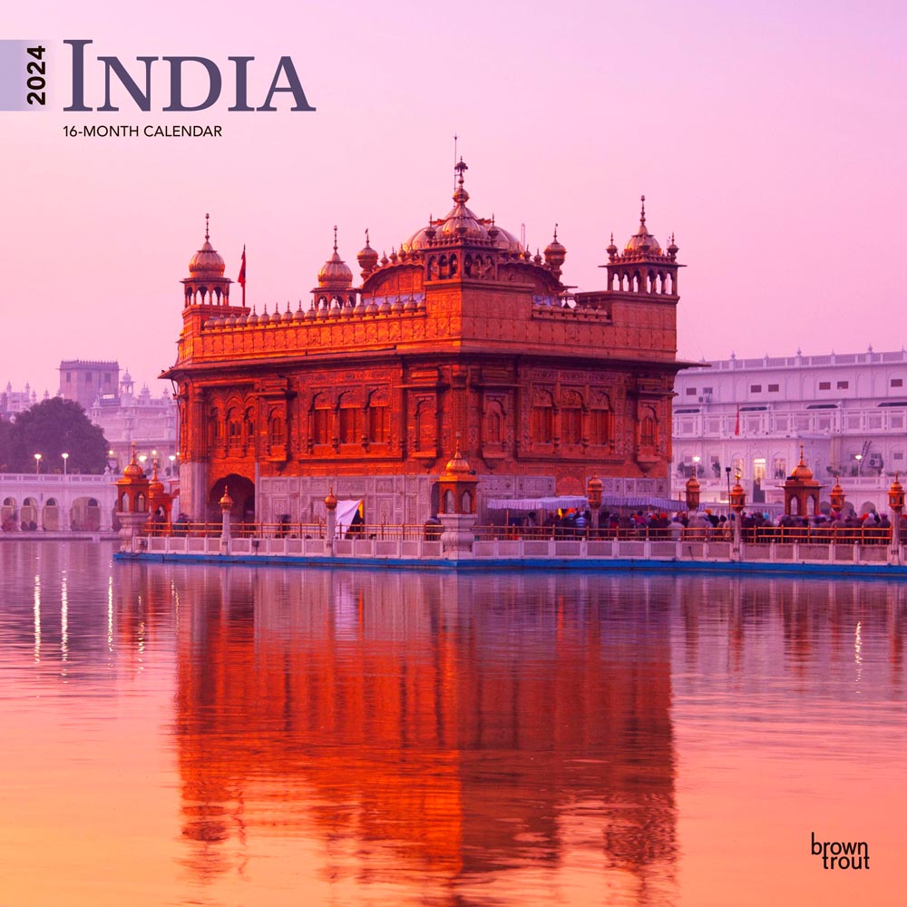 India | 2024 12 x 24 Inch Monthly Square Wall Calendar | BrownTrout | Scenic Travel Asia New Delhi Hindi
