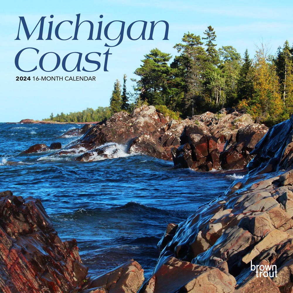 Michigan Coast | 2024 7 x 14 Inch Monthly Mini Wall Calendar | BrownTrout | USA United States of America Midwest State Nature