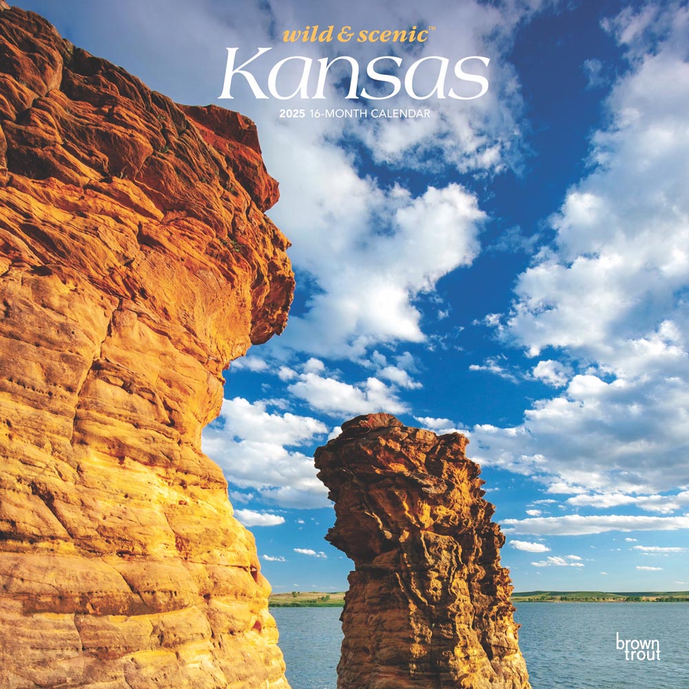Kansas Wild & Scenic | 2025 12 x 24 Inch Monthly Square Wall Calendar | Plastic-Free | BrownTrout | USA United States of America Midwest State Nature