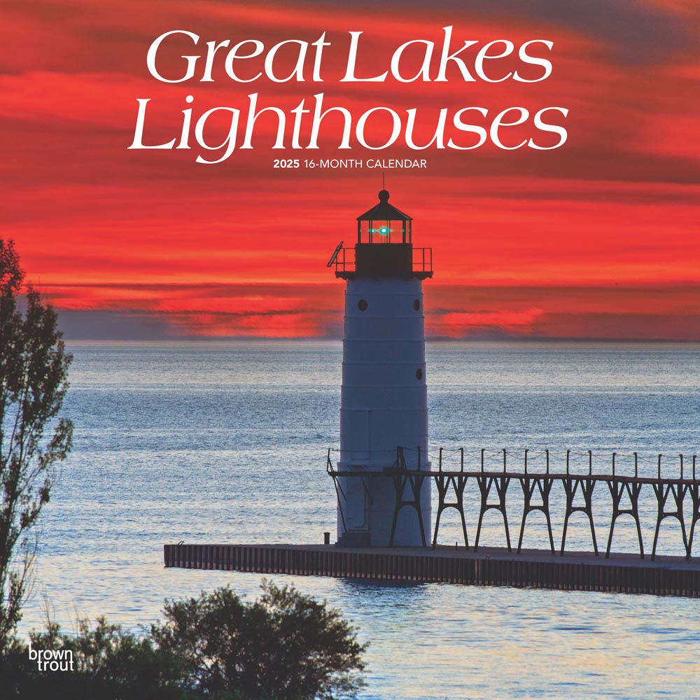Great Lakes Lighthouses | 2025 12 x 24 Inch Monthly Square Wall Calendar | Plastic-Free | BrownTrout | USA United States of America Nature Lake