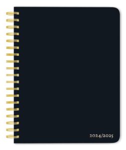 Black Solid | 2025 6 x 7.75 Inch 18 Months Weekly Desk Planner | Foil Stamped Cover | July 2024 - December 2025 | Plato | Planning Stationery