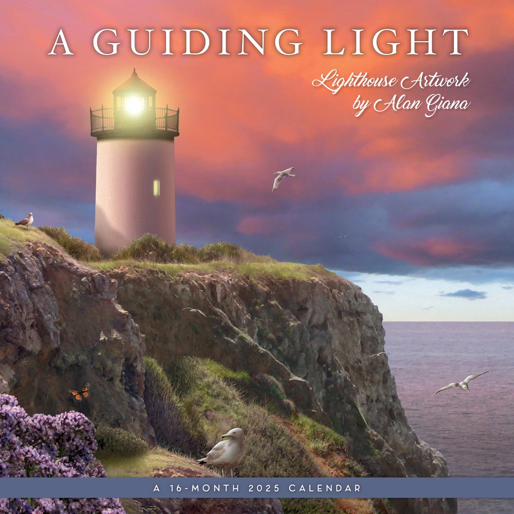 A Guiding Light | 2025 12 x 24 Inch Monthly Square Wall Calendar | Featuring the Artwork of Alan Giana | Plastic-Free | Hopper Studios | Lighthouses Navigation Sea