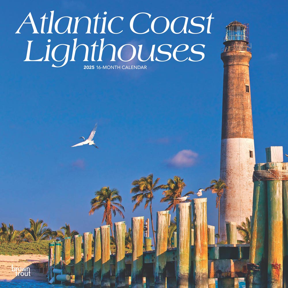 Atlantic Coast Lighthouses | 2025 12 x 24 Inch Monthly Square Wall Calendar | Plastic-Free | BrownTrout | USA United States of America Scenic Nature Ocean Sea East